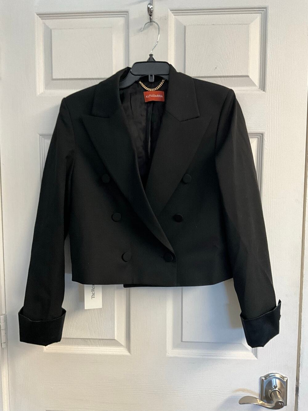 Altuzarra Black Cropped Double Breasted Tuxedo Blazer